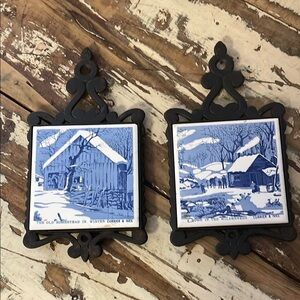 Blue and White vintage trivets